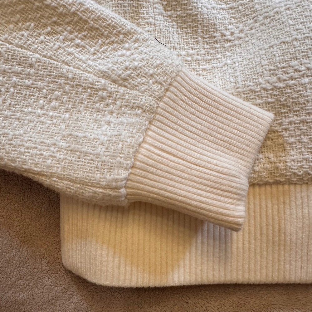 Talbots Cream Tweed Bomber Jacket with Black Trim and Gold Buttons - Picture 7 of 12